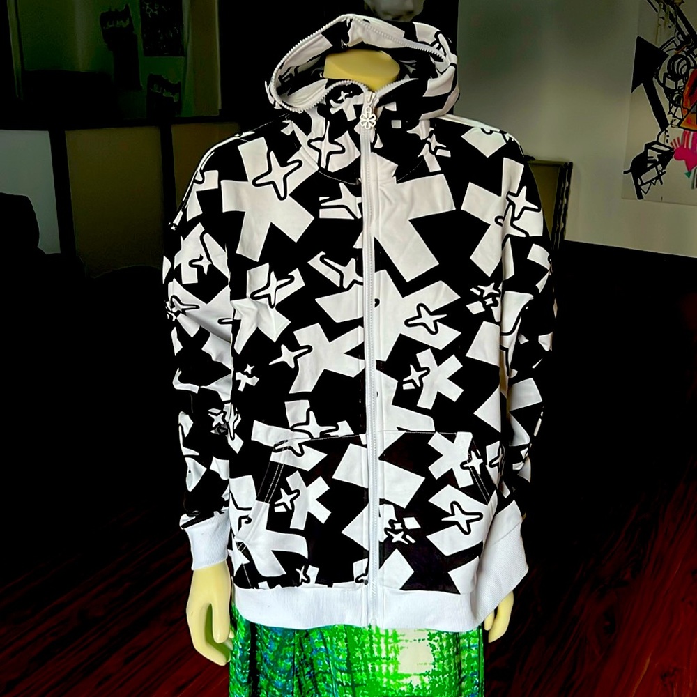 Original Hoodie by SKULO Full Zipper Hood Black/White Design Asterix/Jax UNISEX